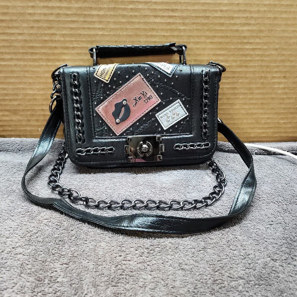 Black studded patchwork crossbody chain Funky Purse b52